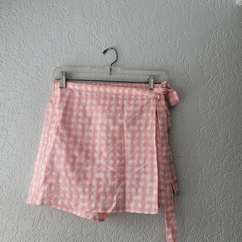 Pink Gingham Wrap Skort